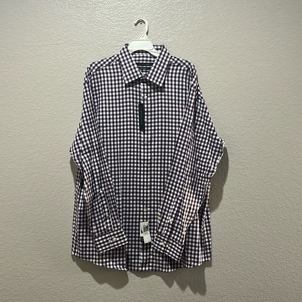Sean John Button Up Long Sleeve Purple & White Shirt Size 17.5” X 34-35